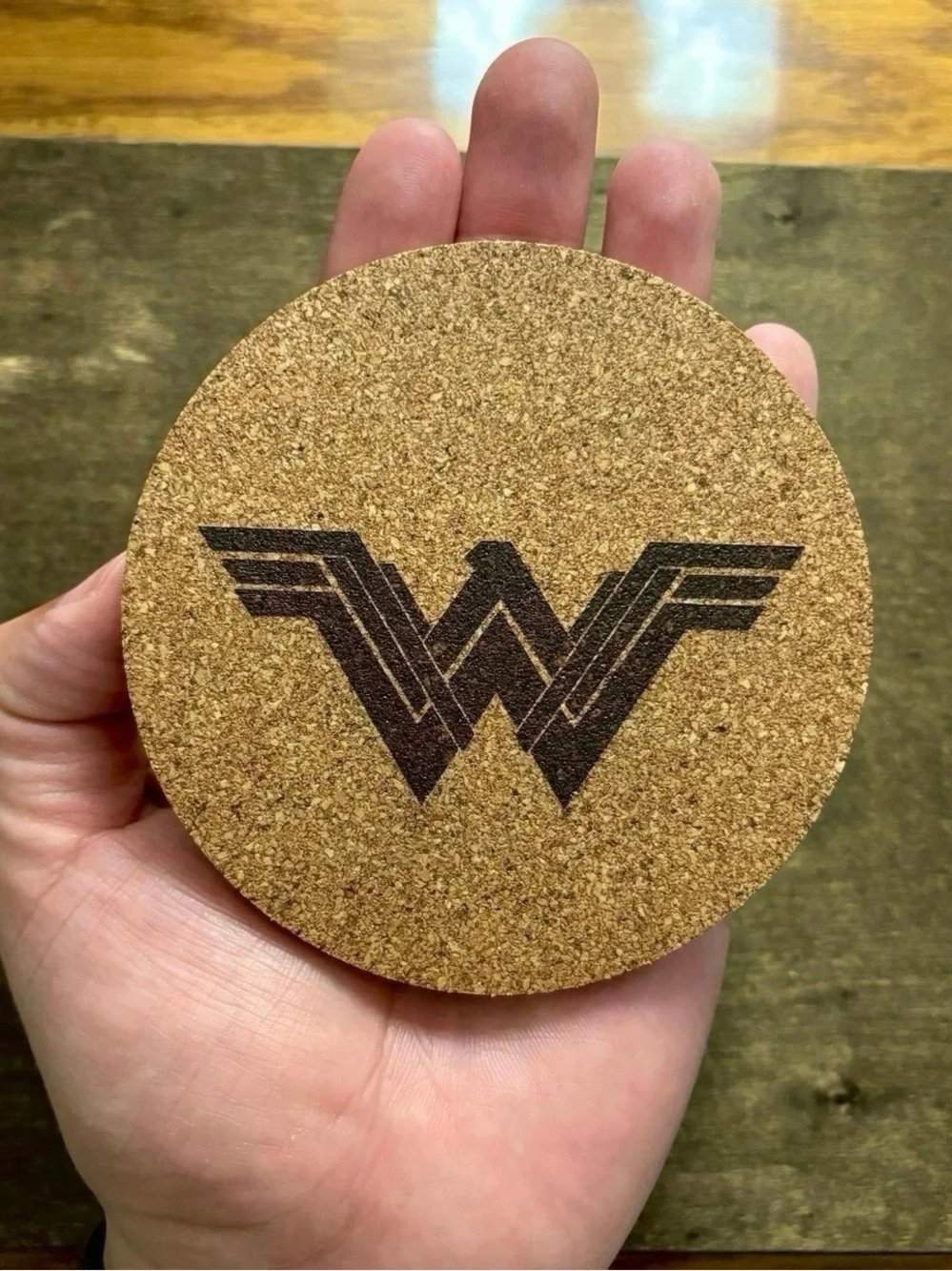 Wonder Woman Symbol Laser Engraved Cork Coaster